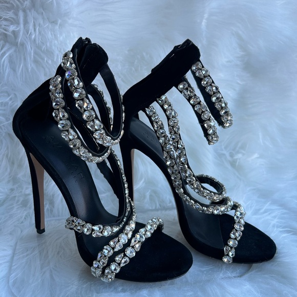 Aminah Abdul Jillil Soleil Tuxedo Sandal heel with embellished Crystals Sz-7M. M - Picture 6 of 15